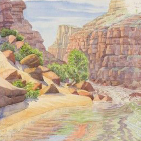 Watercolor of rocky landscape